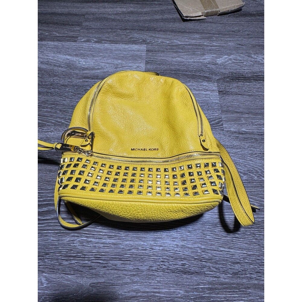 Michael Kors Yellow Gold Studded Leather Rhea Medium  Backpack - Picture 2 of 8